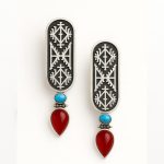 گوشواره نقره طرح شوکا سیاه قلم - سنگ فیروزه و اونیکس