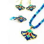 نیم ست رنگی برنجی طرح اسلیمی و مرغ آمین